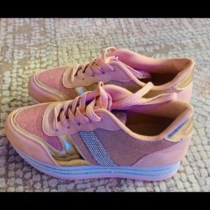 Lacita pink sparkly sneakers with rhinestones